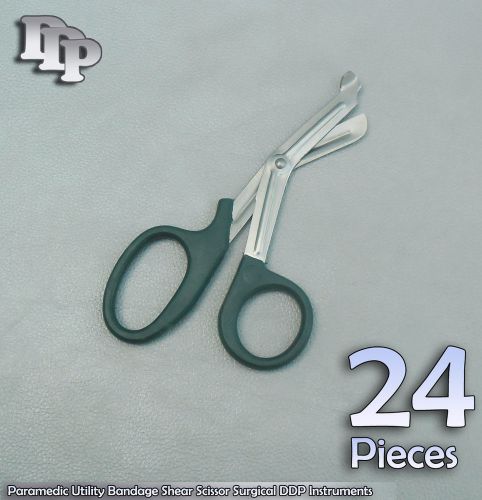 24 Pcs Paramedic Utility Bandage Shear Scissor 5.5&#034; Dark Green Handle