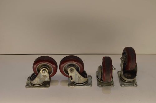 Lot of 4 Colson Red Swivel Casters w/ Wheels 2-3-45 2-3-95
