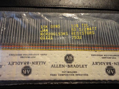 50ps allen bradley 15k-1/2w-10% rcr20g153ks 1/2watt carbon comp. resistor for sale
