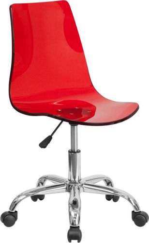 CONTEMPORARY TRANSPARENT RED ACRYLIC TASK CHAIR WITH CHROME BASE