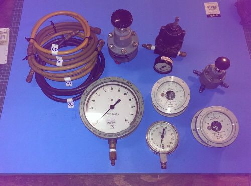 Various pressure indicator gauges regulators &amp; hoses 11 piece for sale
