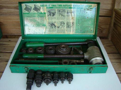 Greenlee 1904 1906 Ratchet Knockout Punch Driver Set with Case &amp; Extras Used