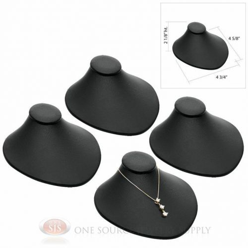 (4) Black Leather Lay-Down Necklace Neckform Jewelry Bust 4 3/4&#034;W x 4 5/8&#034;D