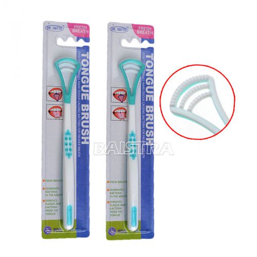 2x Dental Bad Breath Soft Oral Care Tongue Cleaner Brush with Scraper Handle CA