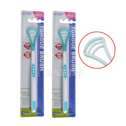 2x Dental Bad Breath Soft Oral Care Tongue Cleaner Brush with Scraper Handle CA