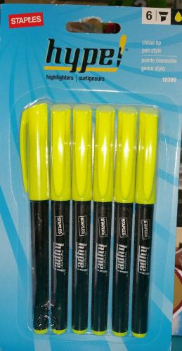 Staples Hype Chisel Pen Style Highlighters Yellow Pack of 1 (6 Pens)Free Shippin