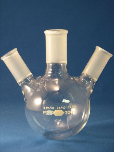 Kimax 300ml round distilling flask 3 neck  24/40 &amp; 19/38 for sale