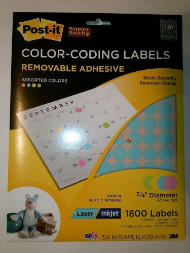 Post-it Super Sticky Removable Color Coding Round Labels, 3/4-inch Dia. 1800ct