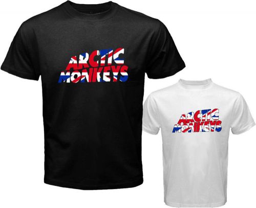 ARCTIC MONKEYS AM Rock Band UK Flag Logo Men&#039;s White Black T-Shirt Size S to 3XL
