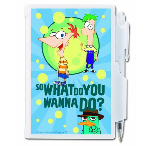 Pocket notes - mini colored notepad with pen - disney - phineas and ferb for sale