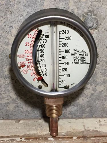 Dated 1935: Vintage THRUSH Brass Pressure &amp; Temperature Gauge Altitude Steampunk