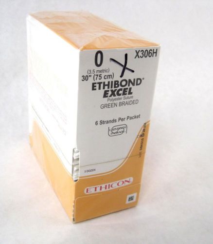Ethicon x306h ethibond excel 0 30&#034; 75cm green braided polyester suture 36 count for sale