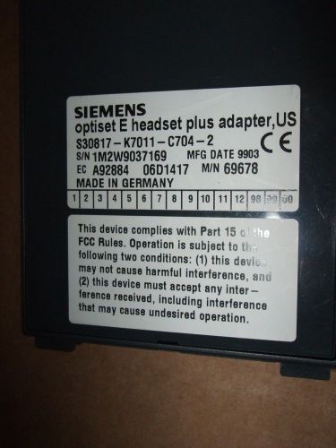 Siemens Optiset E Headset Plus Adapter, US, P/N 69678