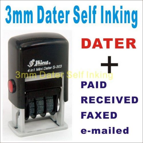 3mm Dater Self Inking Rubber Stamp PAID RECEIVED FAXED e-mailed red blue black