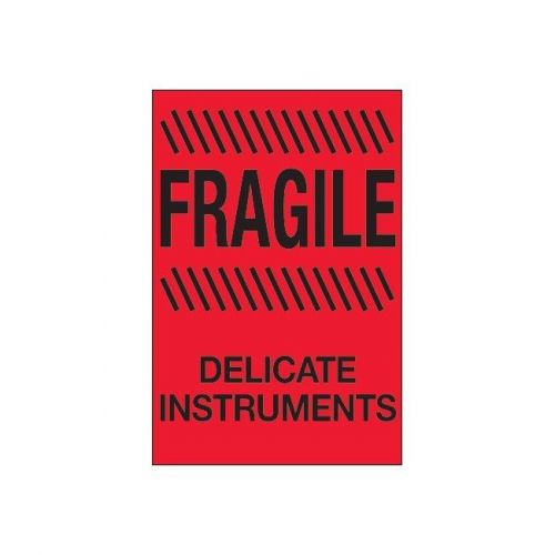 Tape Logic Labels Fragile, Delicate Instruments 4x6 Fluorescent Red 500 Per Roll