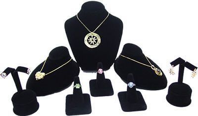 8Pc SET BLACK VELVET NECKLACE EARRING RING PENDANT JEWELRY DISPLAY STAND CM4B1