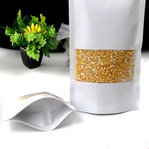 Stand Up White Zip Lock Bags Kraft Paper Resealable Food Storage Pouches Package
