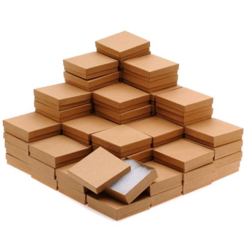 Kraft brown square cardboard jewelry boxes 3.5 x 3.5 x 1 inches (100) for sale
