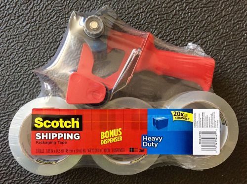 3M Scotch Heavy Duty Clear Packing and Shipping Tape  3 Rolls + Dispenser NEW