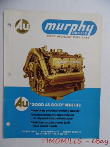 c.1975 Murphy Diesel AU Series Engine Catalog Brochure Vintage VG+