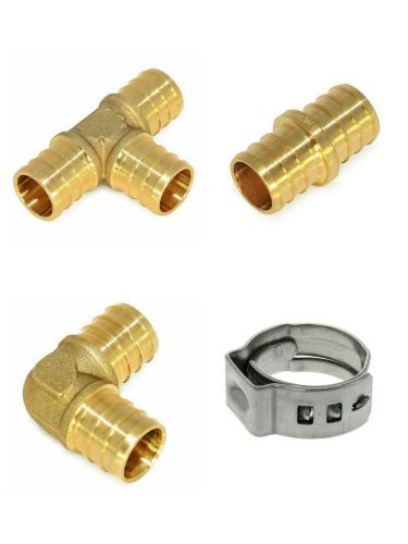 (30) 1/2&#034; BRASS PEX  FITTINGS  (70) STAINLESS STEEL CINCH CLAMPS