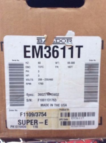 EM3611T 3 HP, 1760 RPM NEW BALDOR ELECTRIC MOTOR