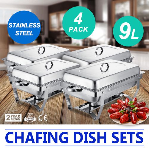 4 PACK CHAFING DISH SETS BUFFET CATERING  FOLDING CHAFER WITH TRAY 9 QUART