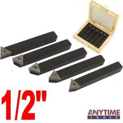 Anytime tools 5 piece 1/2&#034; mini lathe indexable carbide insert tool bit set for sale