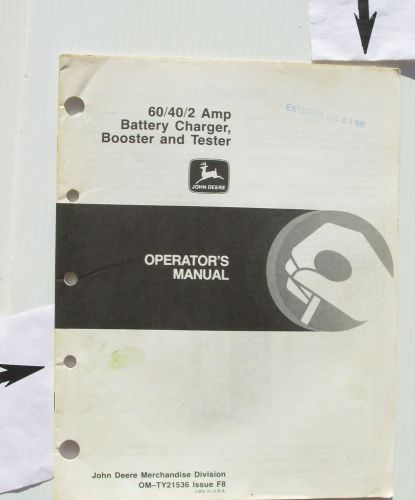 John Deere 60/40/2 Amp Battery Charger Booster &amp; Tester Operator Manual