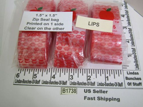 3 BAGS 100 2M 1 1/2&#034;X1 1/2&#034; PLASTIC ZIP SEAL RED LIPS CLEAR BAGS B1738