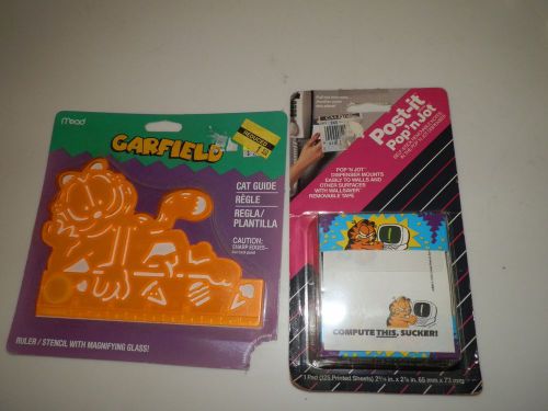 Garfield cat post-it notes pop&#039;n jot new + ruler stencil -  compute this for sale