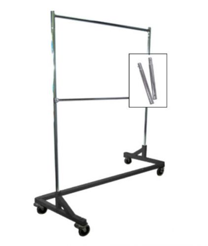Extended height double-rail rolling z rack garment rack with nesting black base for sale