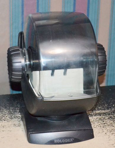 ROLODEX Black Rotary Rotating Base Card Holder File Clear Lid A-Z &amp; Blank Cards