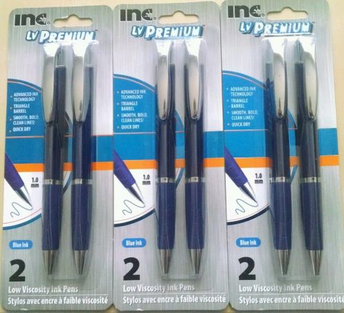 Inc LV Premium pens - Blue Ink - 1.0mm - 3 packs of 2 New! Triangle barrel