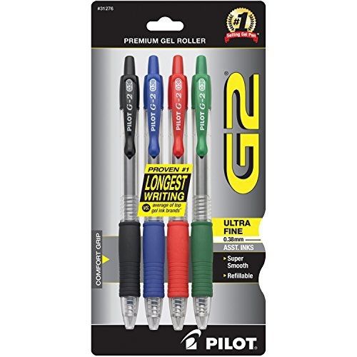 Pilot G2 Retractable Premium Gel Ink Roller Ball Pens, Ultra Fine Point, 4-Pack,