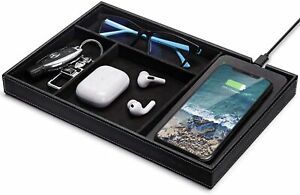 Valet Tray, Built in Wireless Charging Pad, Nightstand Organizer, Black