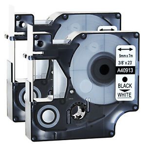 2PK Black on White for DYMO D1 40913 LabelWriter 450 400 DUO Label Tape 3/8in