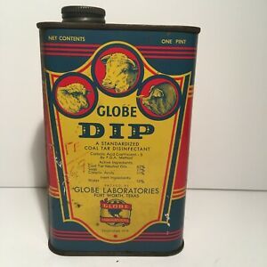 Vintage Pint &#034;Globe Dip&#034; Tin  Animal Disinfectant for Cattle Sheep Hogs &amp; Pigs