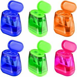 Manual Pencil Sharpeners, 6Pcs Dual Holes Sharpener with Lid for School &amp; Office