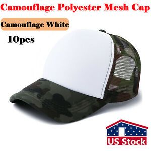 NJ 10pcs Sublimation Transfer Polyester Mesh Cap Hat Camouflage White