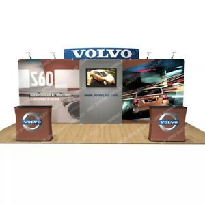 20ft Tension Fabric Trade Show Display Booth Custom Back Wall Lights Podium