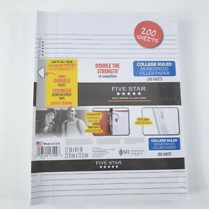 Five Star Reinforced Filler Paper College Ruled Lot of 6 x 200 Sheets Each