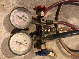 Vintage AC Charging Hose Yellow Jacket and Robin Air Manifold R12 R22 R502 Gauge