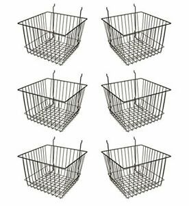 Econoco - Black Multi-Fit 12” Deep Wire Basket for Slatwall Pegboard or Gridw...