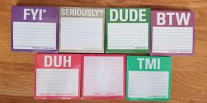 NEW: Lot of 7 Packs of Sticky Notes by Knock Knock - Snarky Fun, Acronyms +