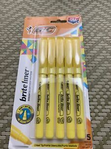 Bic Brite Liner Fluorescent Narrow Chisel Tip Highlighter Markers, 10 Yellow
