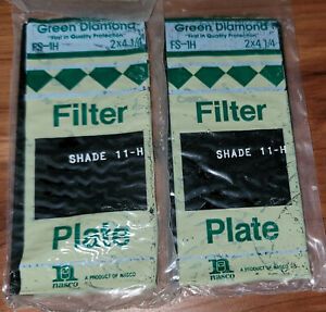 (2) NOS Green Diamond Welding Lens Shade Filter Plate 2&#034;x4.25&#034; Glass Shade 11-H
