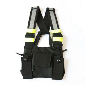 Reflective Green Radio Pocket Chest Harness Front Pack Pouch Holster Vest Rig