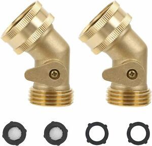 45 Degree Garden Hose Elbow Brass Connector, Shut-Off Valve, 3/4&#034; GHT FREE SHIP