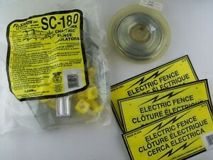 Fi-Shock SC-180 Chainlink Electric Fence Insulators Bundle with Wire, Signs